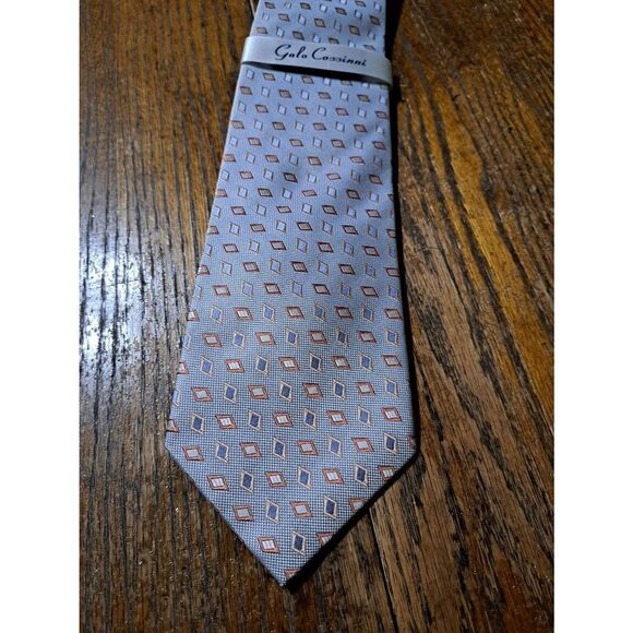 New Galo Cossinni Silk Handmade Mens Dress Neck Tie Grey Peach NWT - Picture 2 of 5
